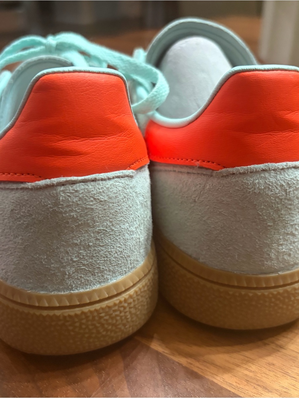 adidas womens Spezial Suede Sneaker in Light Gray with Bright Orange Stripes - Picture 3 of 6